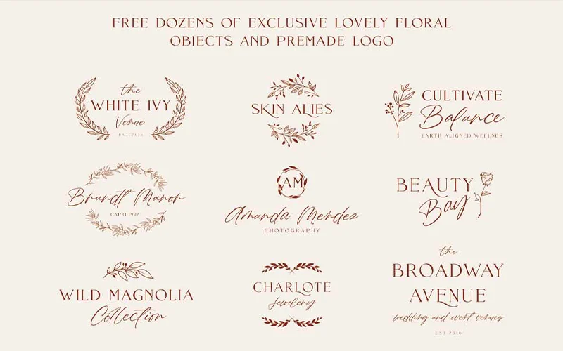 A preview of free bonus elements included in the font Mance Rose