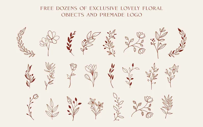 A preview image of free bonus elements included in the font Mance Rose